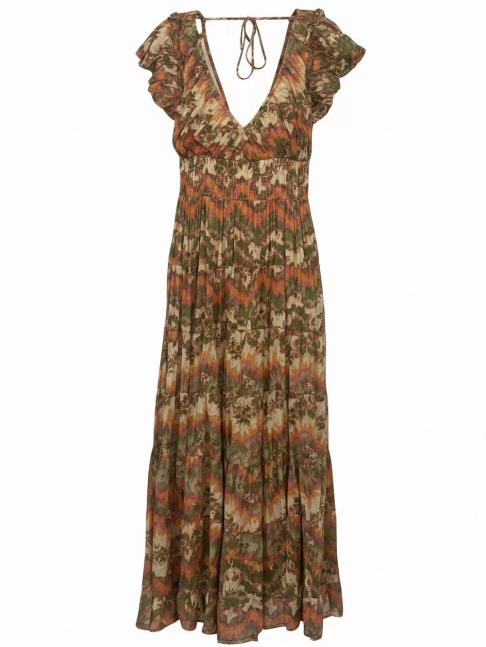 Caroline Constas BOHO / Olive & Orange Floral V-Neck Maxi Dress SIZE/S - Picture 4 of 11